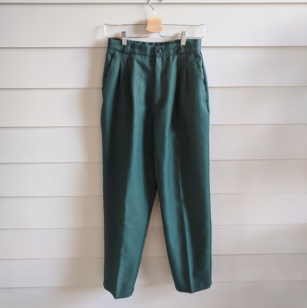 Houndstooth pleat front high waisted trousers